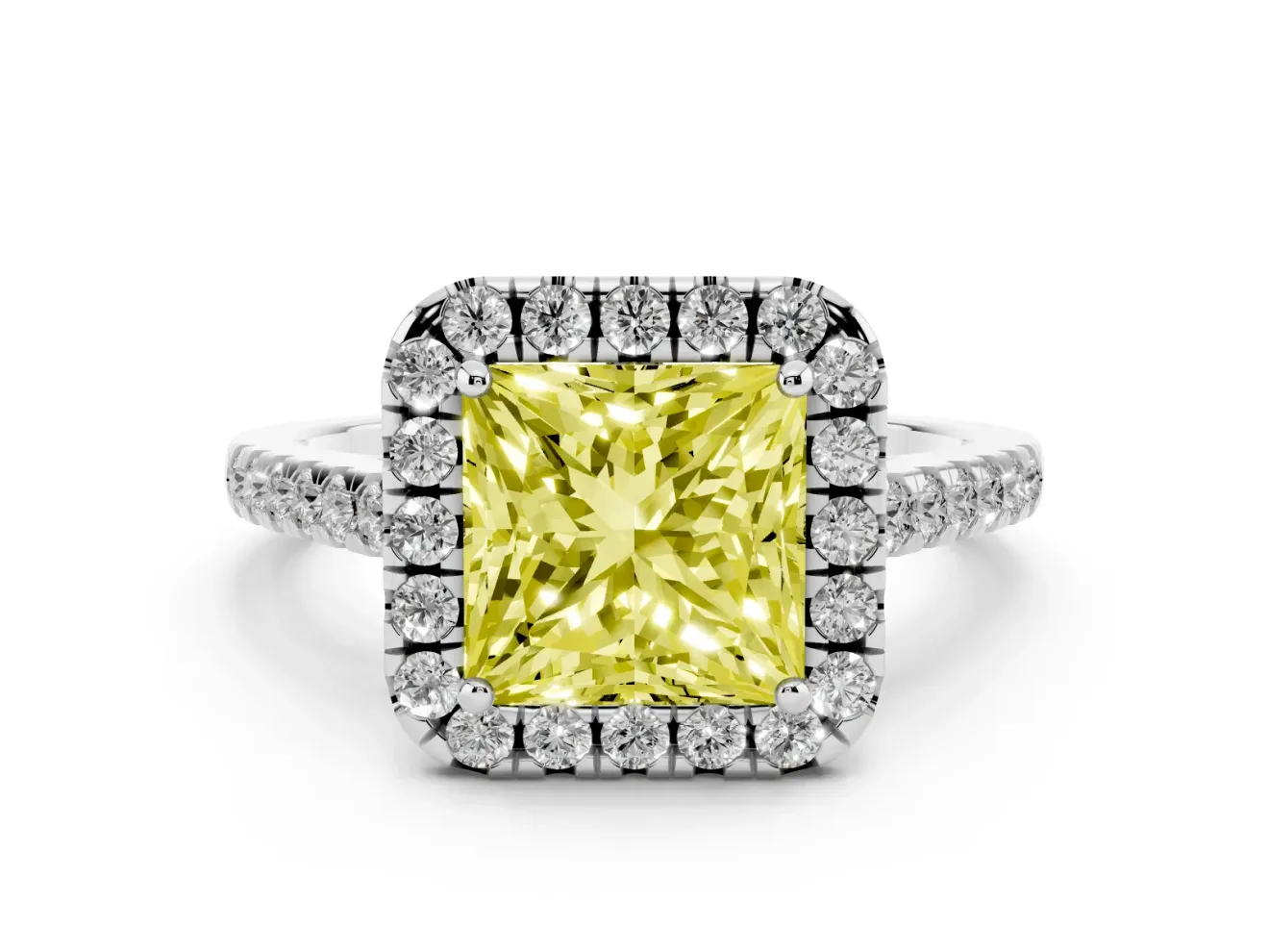 Princess Cut Raised Halo Engagement Ring Setting for a Fancy Yellow Lab-Grown Diamond | White Gold