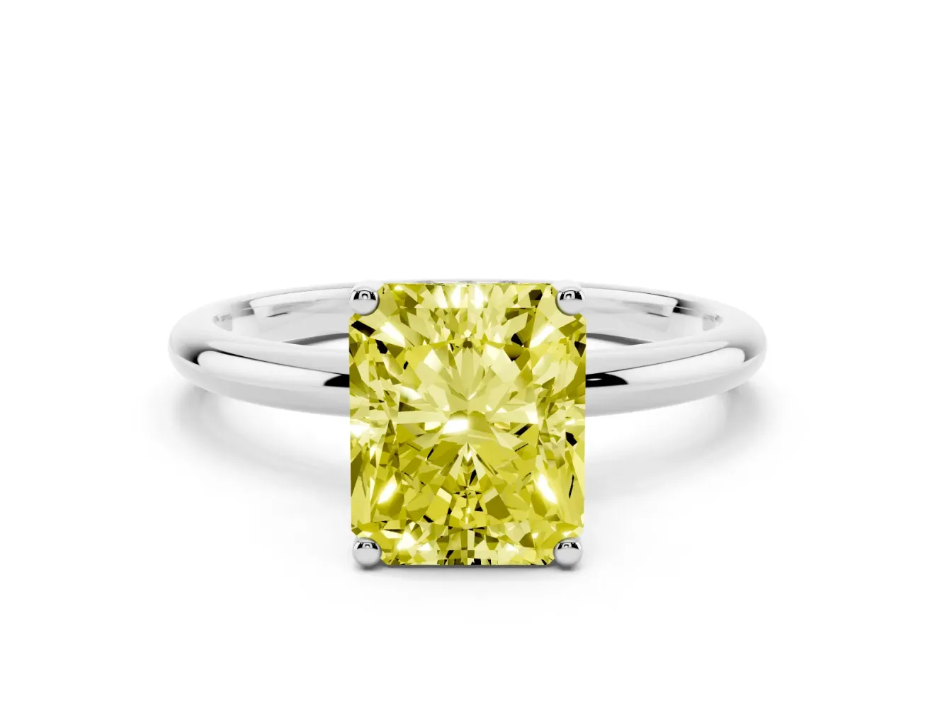 Radiant Cut Micro-Prong Hidden Halo Engagement Ring Setting for a Fancy Yellow Lab-Grown Diamond | Plain Band | Platinum