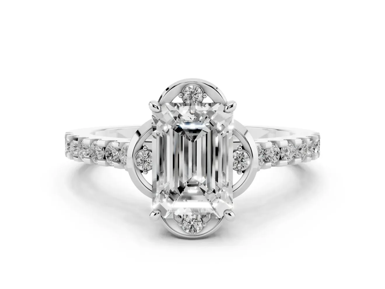 Emerald Cut Floral Petal Engagement Ring Setting | Petal Accents | Sterling Silver