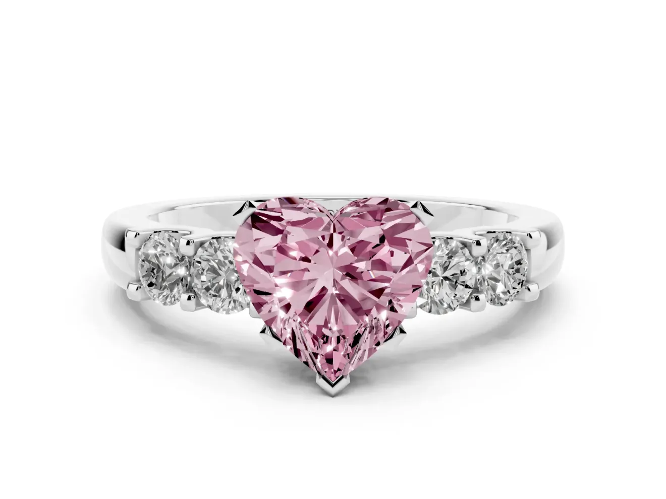 Heart-Shaped Five Stone Engagement Ring Setting for a Fancy Pink Lab-Grown Diamond | White Gold