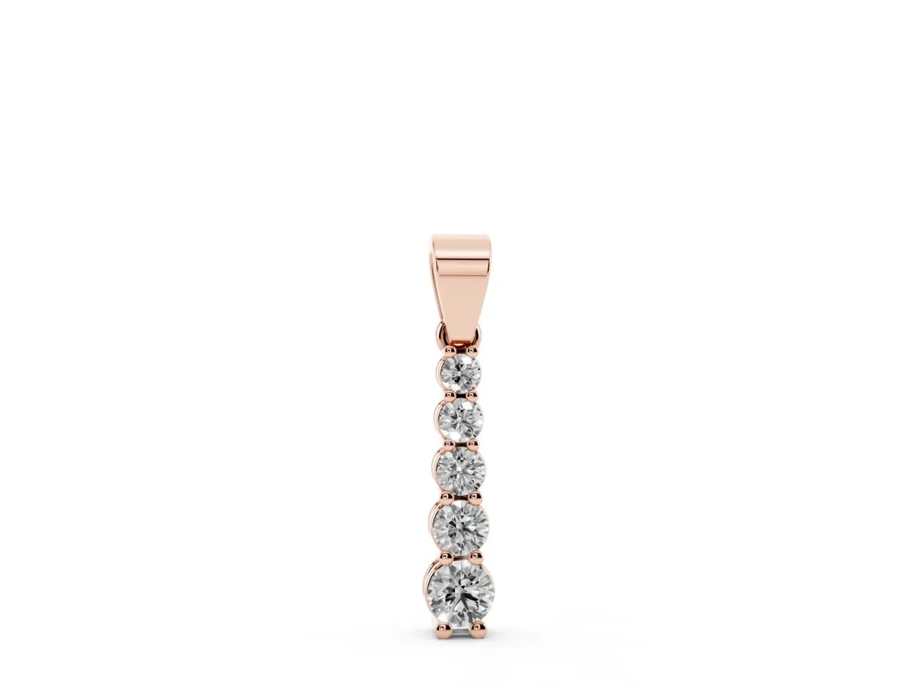 Round Lab-Grown Diamond Graduated Vertical Pendant Necklace | Prong Set | Rose Gold