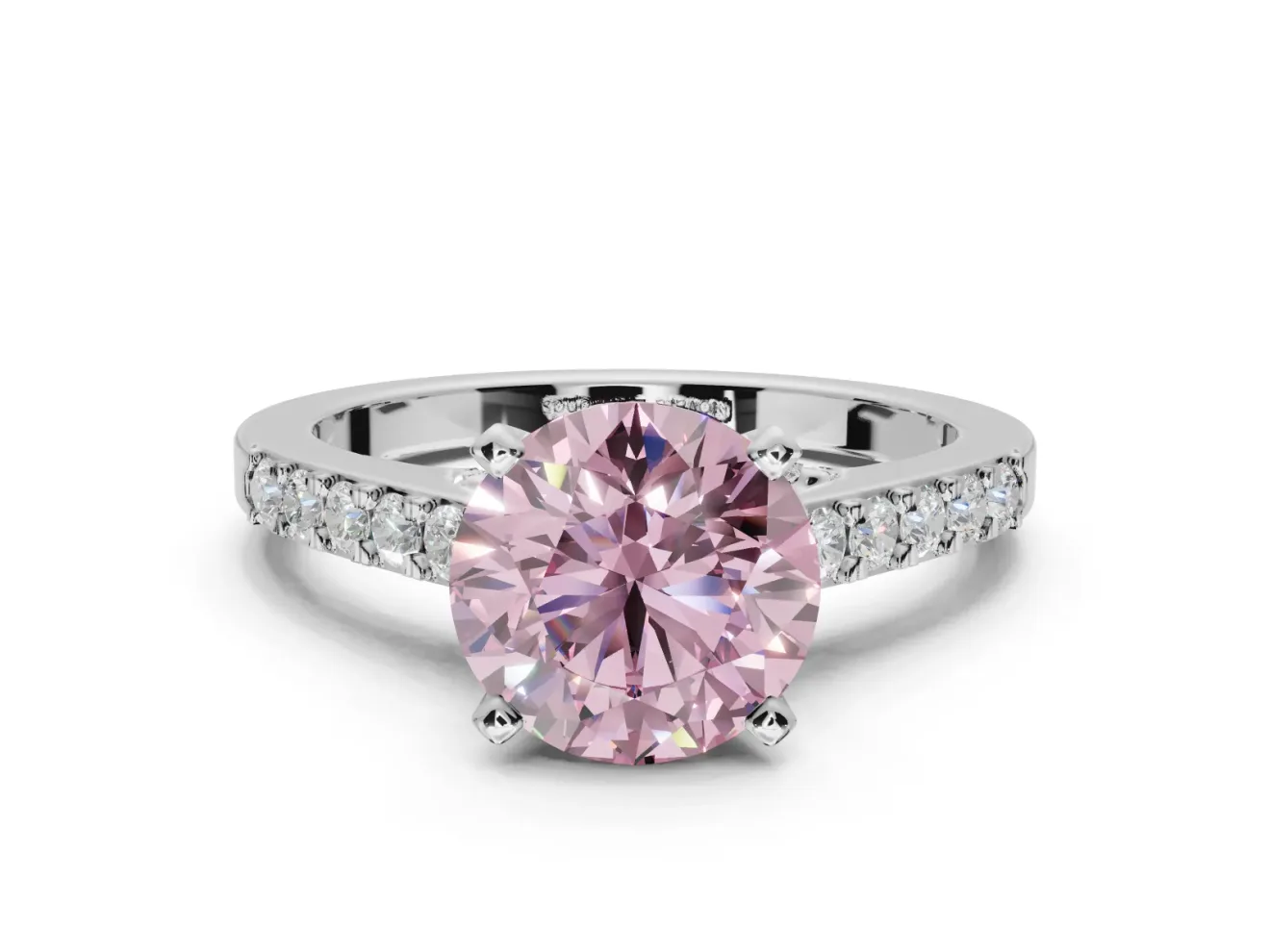 Round Pavé Solitaire Engagement Ring Setting for a Fancy Pink Lab-Grown Diamond | Crossover Gallery | Sterling Silver