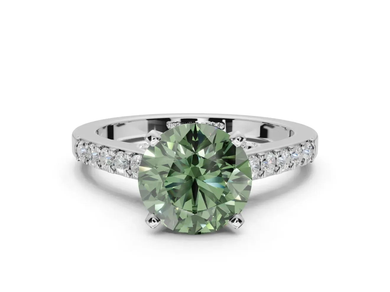 Round Pavé Solitaire Engagement Ring Setting for a Fancy Green Lab-Grown Diamond | Crossover Gallery | Platinum