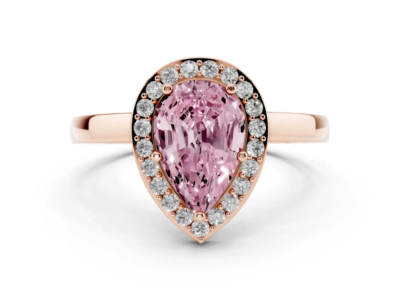Fancy Pink Pear Cut Diamond Halo Ring Set in Rose gold with Solitaire Band and Prong Setting