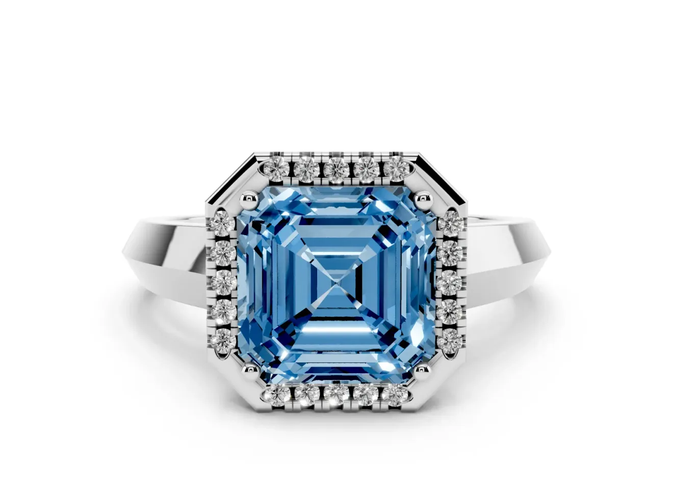 Asscher Cut Knife-Edge Halo Engagement Ring Setting for a Fancy Blue Lab-Grown Diamond | Platinum