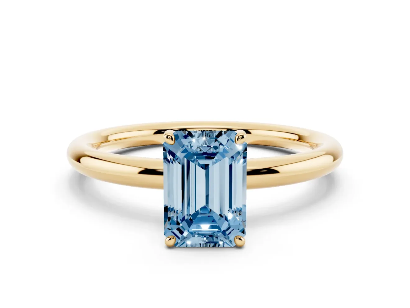 Emerald Cut Low Set Solitaire Engagement Ring Setting for a Fancy Blue Lab-Grown Diamond | Plain Band | Yellow Gold