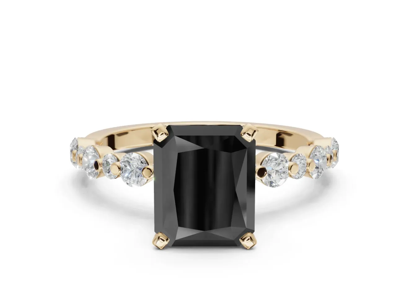 Radiant Cut Pavé Engagement Ring Setting for a Black Center | Alternating Accents | Yellow Gold