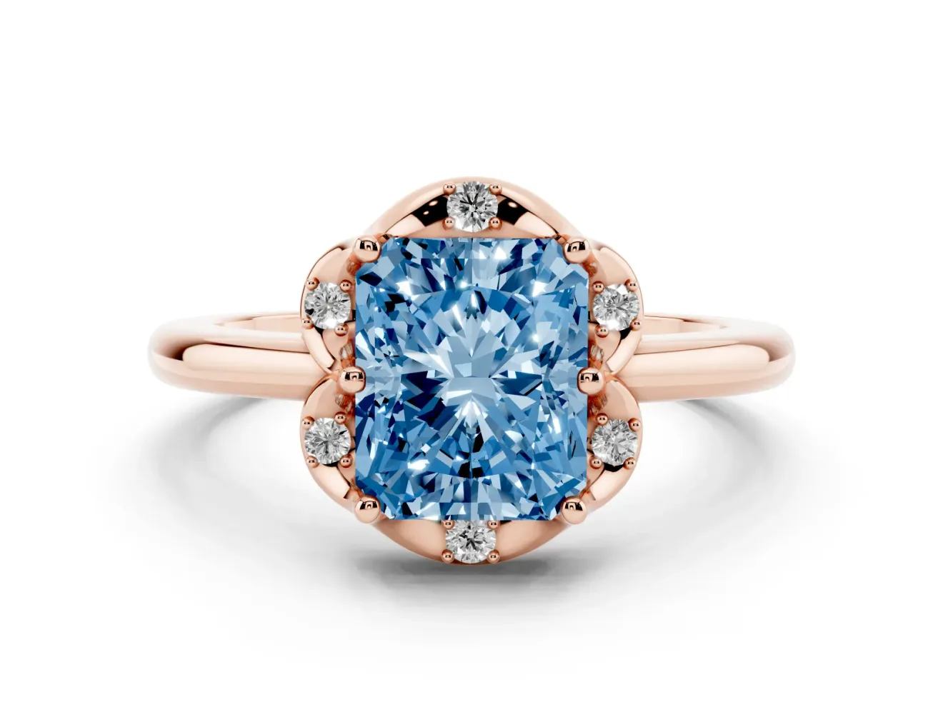 Radiant Cut Petal Halo Engagement Ring Setting for a Fancy Blue Lab-Grown Diamond | Rose Gold