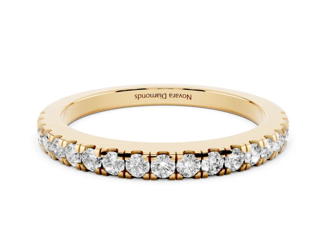 Round Lab-Grown Diamond Pavé Half Eternity Wedding Band | U-Prong Setting | Yellow Gold
