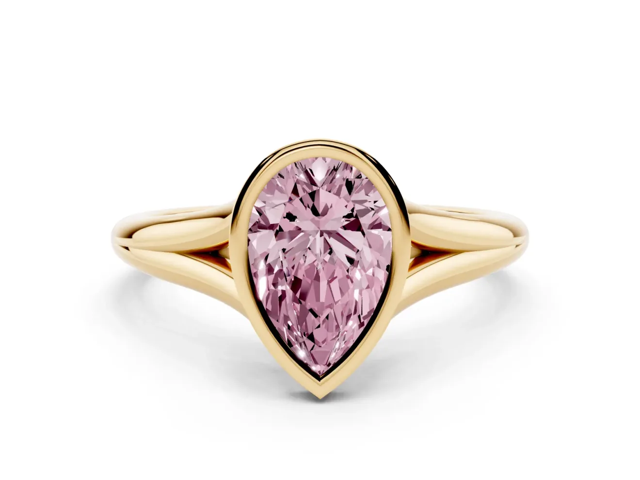 Pear-Shaped Bezel Engagement Ring Setting for a Fancy Pink Lab-Grown Diamond | Yellow Gold