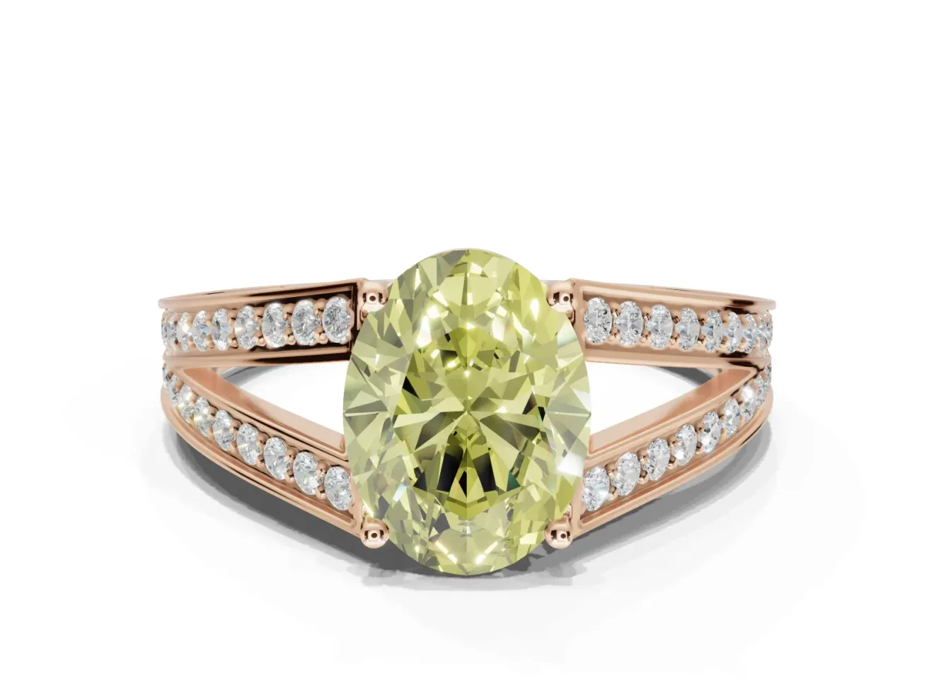 Oval Split Shank Pavé Engagement Ring Setting for a Fancy Yellow Lab-Grown Diamond | Rose Gold