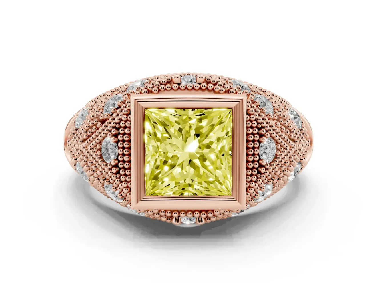 Princess Cut Vintage Bezel Engagement Ring Setting for a Fancy Yellow Lab-Grown Diamond | Rose Gold