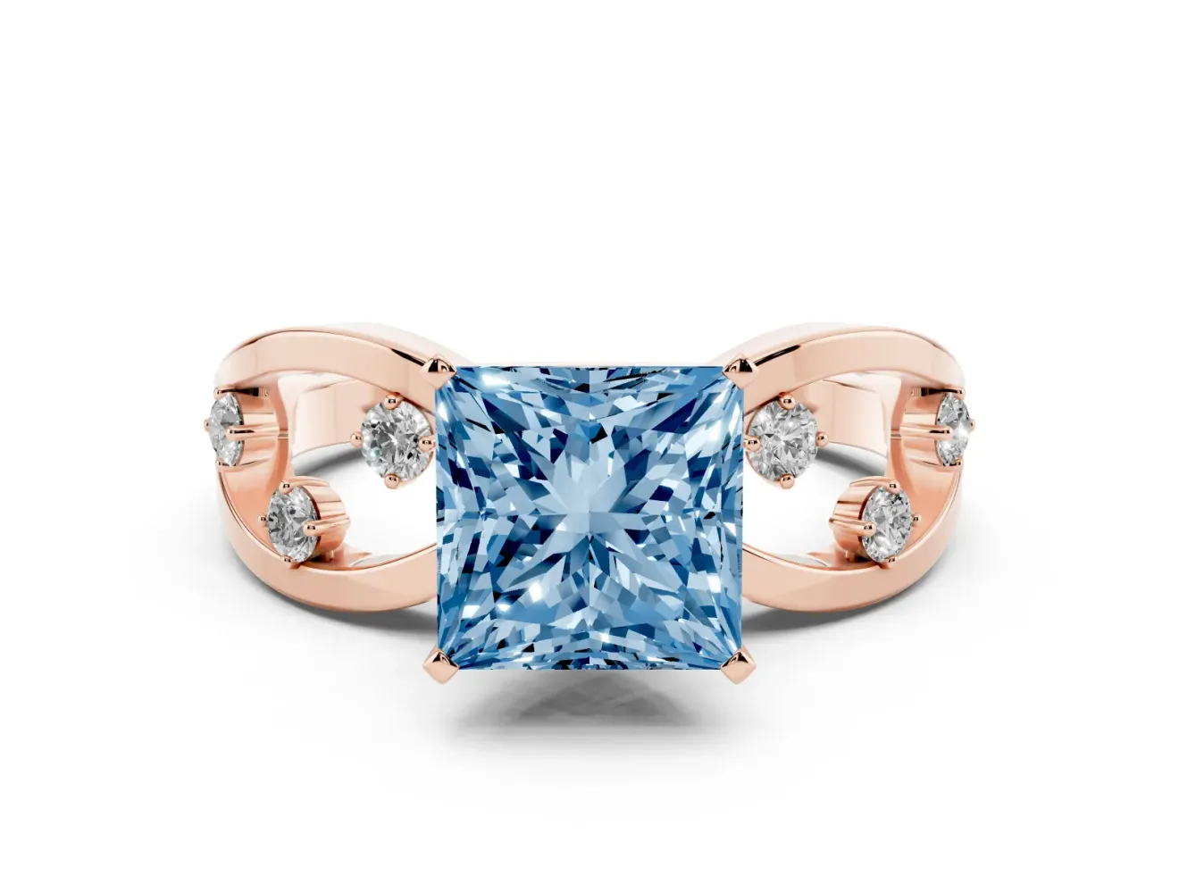 Princess Cut Loop Engagement Ring Setting for a Fancy Blue Lab-Grown Diamond | Rose Gold