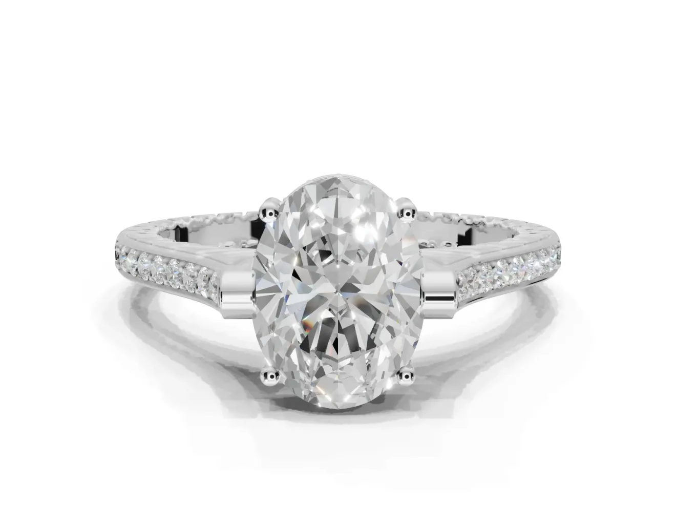 Oval Vintage Cathedral Engagement Ring Setting | Carved Band | Sterling Silver