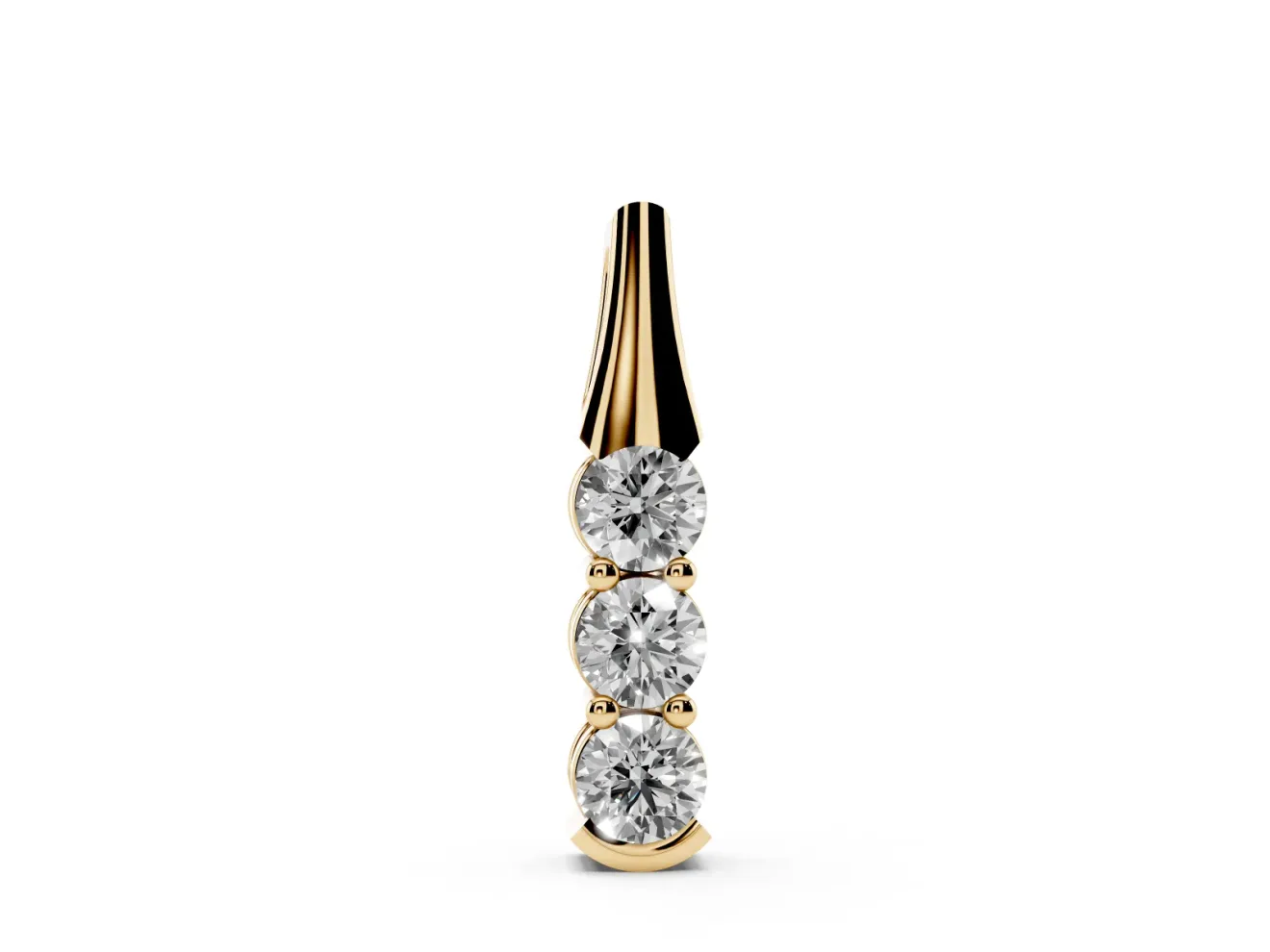 Round Lab-Grown Diamond Three-Stone Vertical Pendant Necklace | Tapered Bail | Yellow Gold