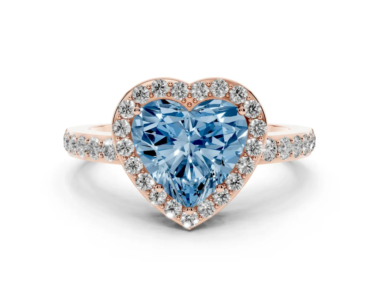 Heart-Shaped Halo Pave Engagement Ring Setting for a Fancy Blue Lab-Grown Diamond | Heart Cutout Gallery | Rose Gold