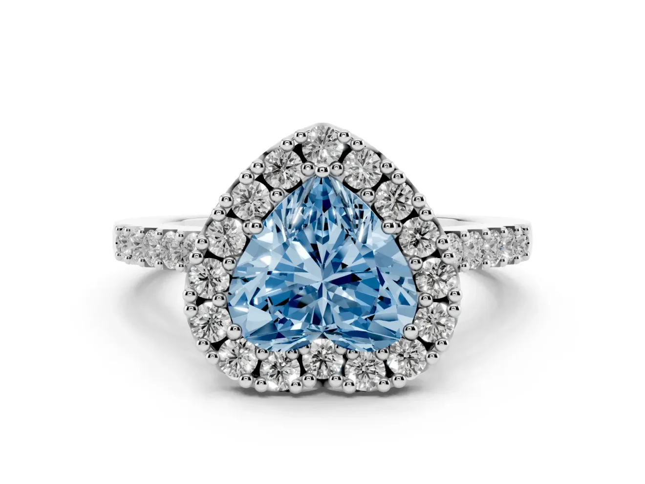 Heart-Shaped Halo Engagement Ring Setting for a Fancy Blue Lab-Grown Diamond | Single Row Pavé Band | White Gold