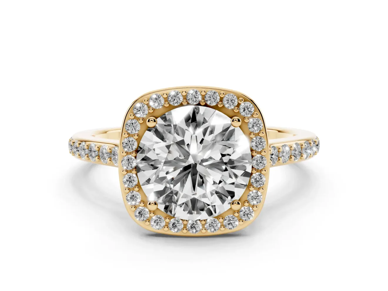 Round Pavé Halo Engagement Ring Setting | Yellow Gold