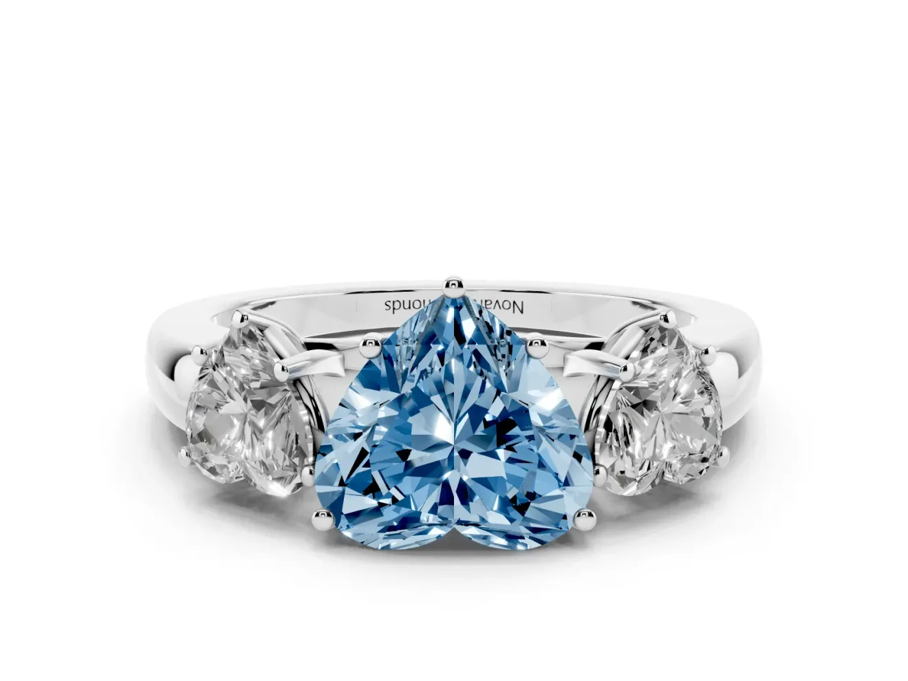 Fancy Blue Heart Cut Diamond Three-Stone Ring Set in Silver with Bold Center and Classic Band