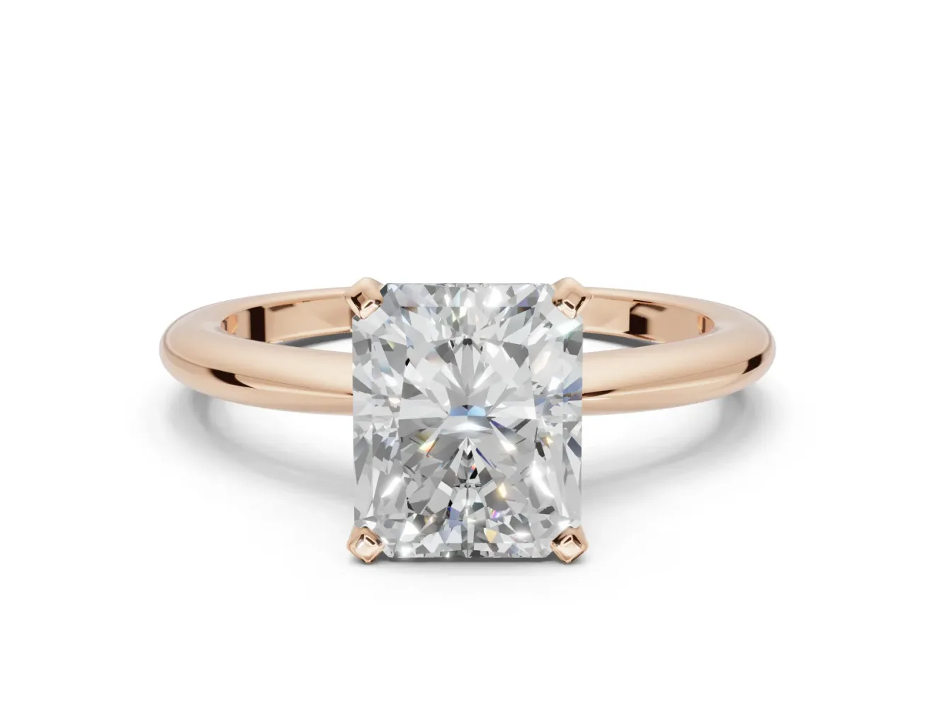 Radiant Cut Solitaire Engagement Ring Setting | Tapered Plain Band | Rose Gold
