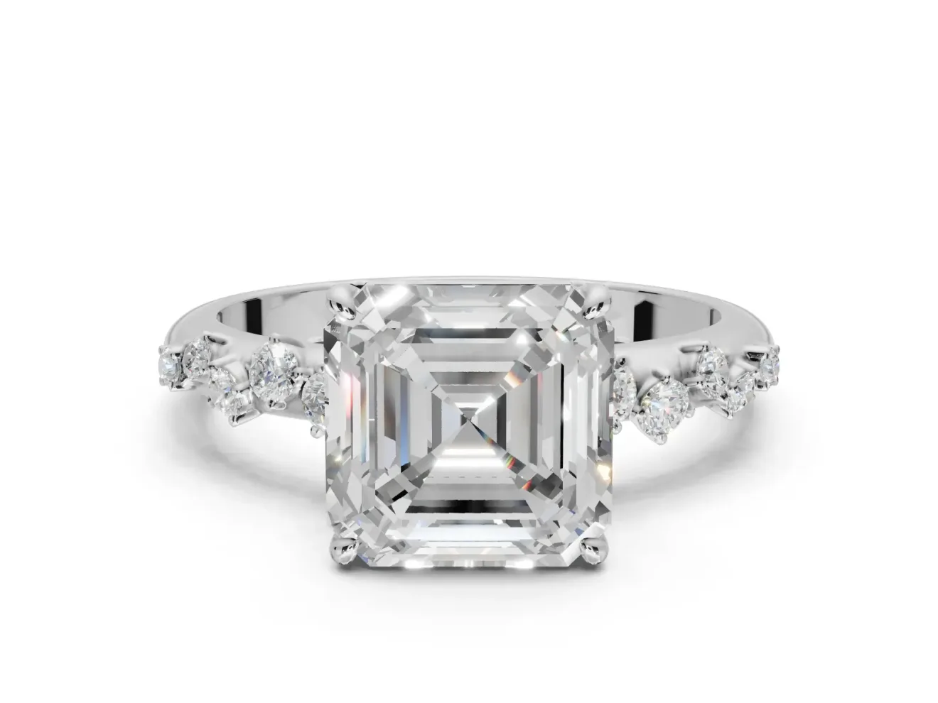 Asscher Cut Solitaire Engagement Ring Setting | Graduated Scattered Accents | Platinum
