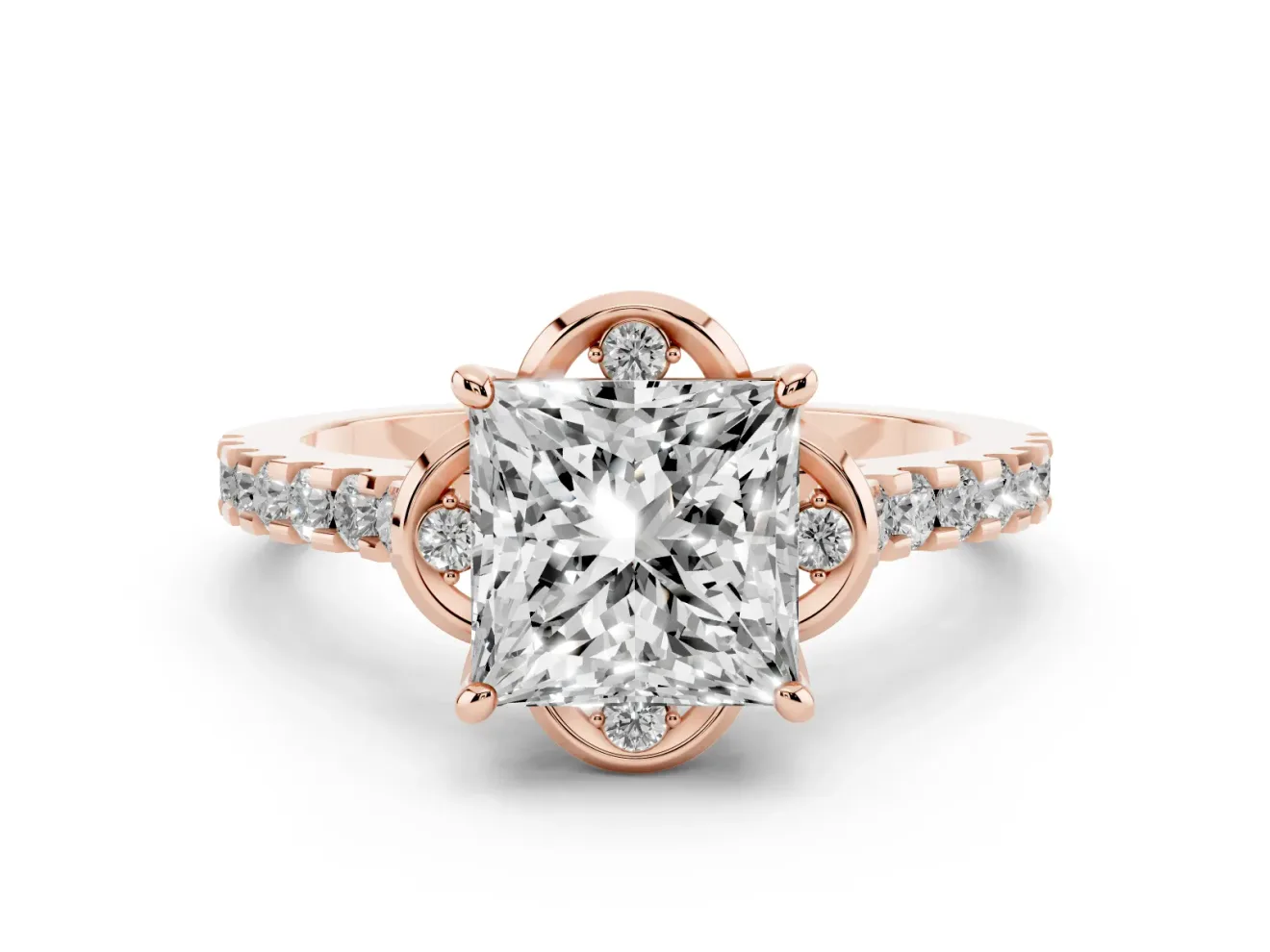 Princess Cut Floral Petal Engagement Ring Setting | Petal Accents | Rose Gold