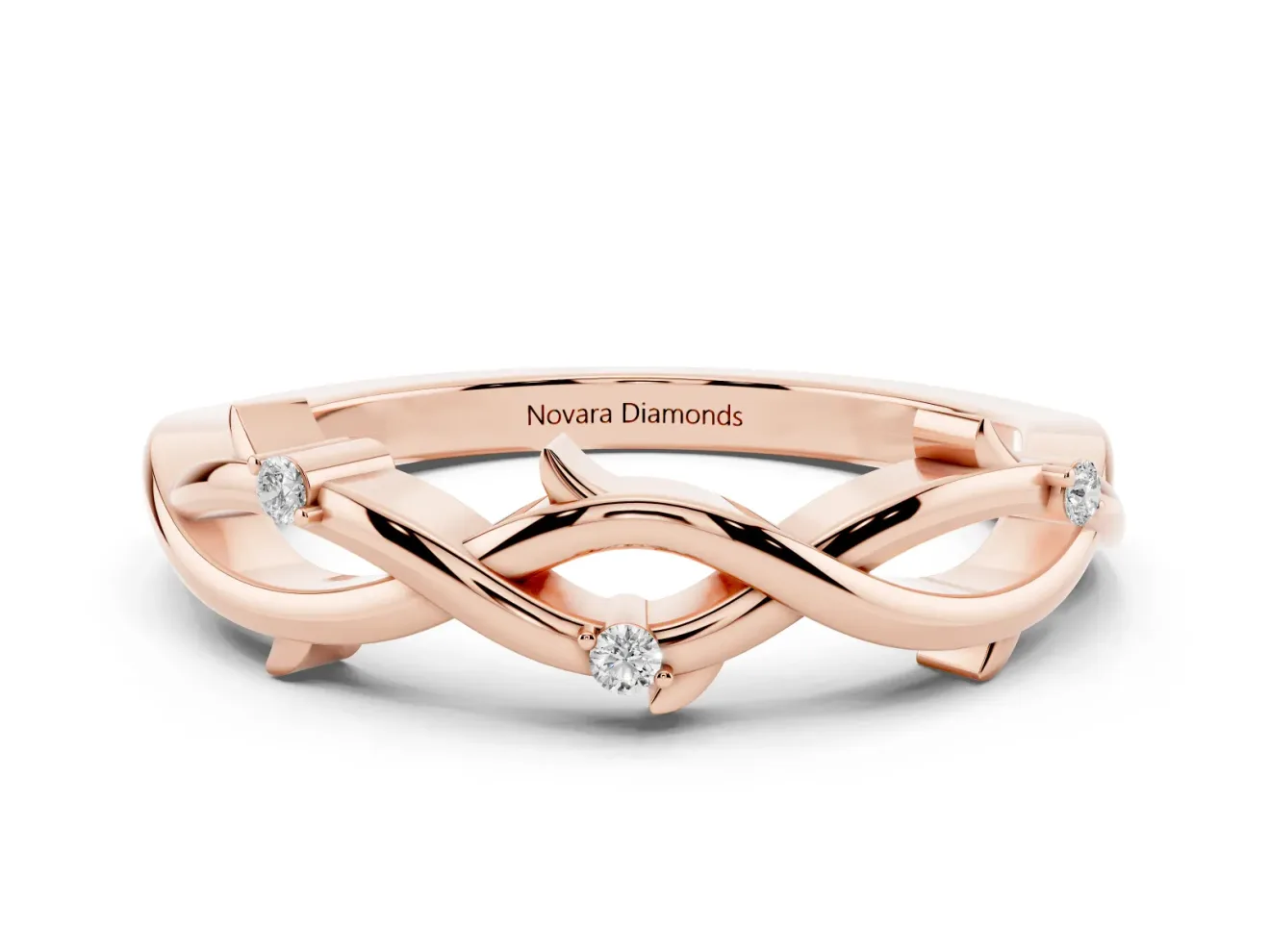 Round Lab-Grown Diamond Prong Set Twisted Wedding Band | Thorned Vine Strands | Rose Gold