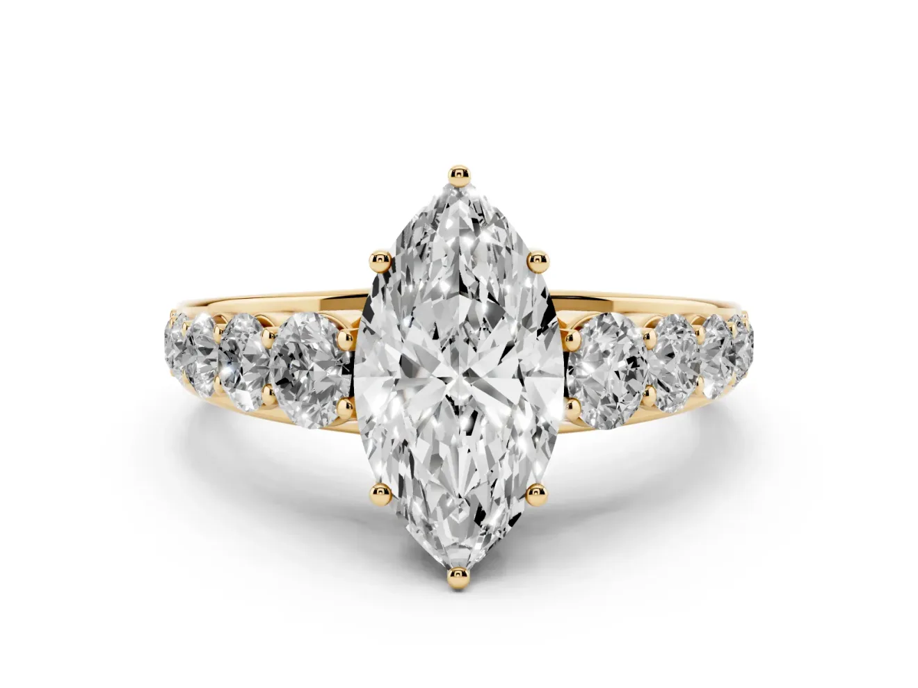Marquise Graduated Side Stone Engagement Ring Setting | Flat Top Band | Yellow Gold