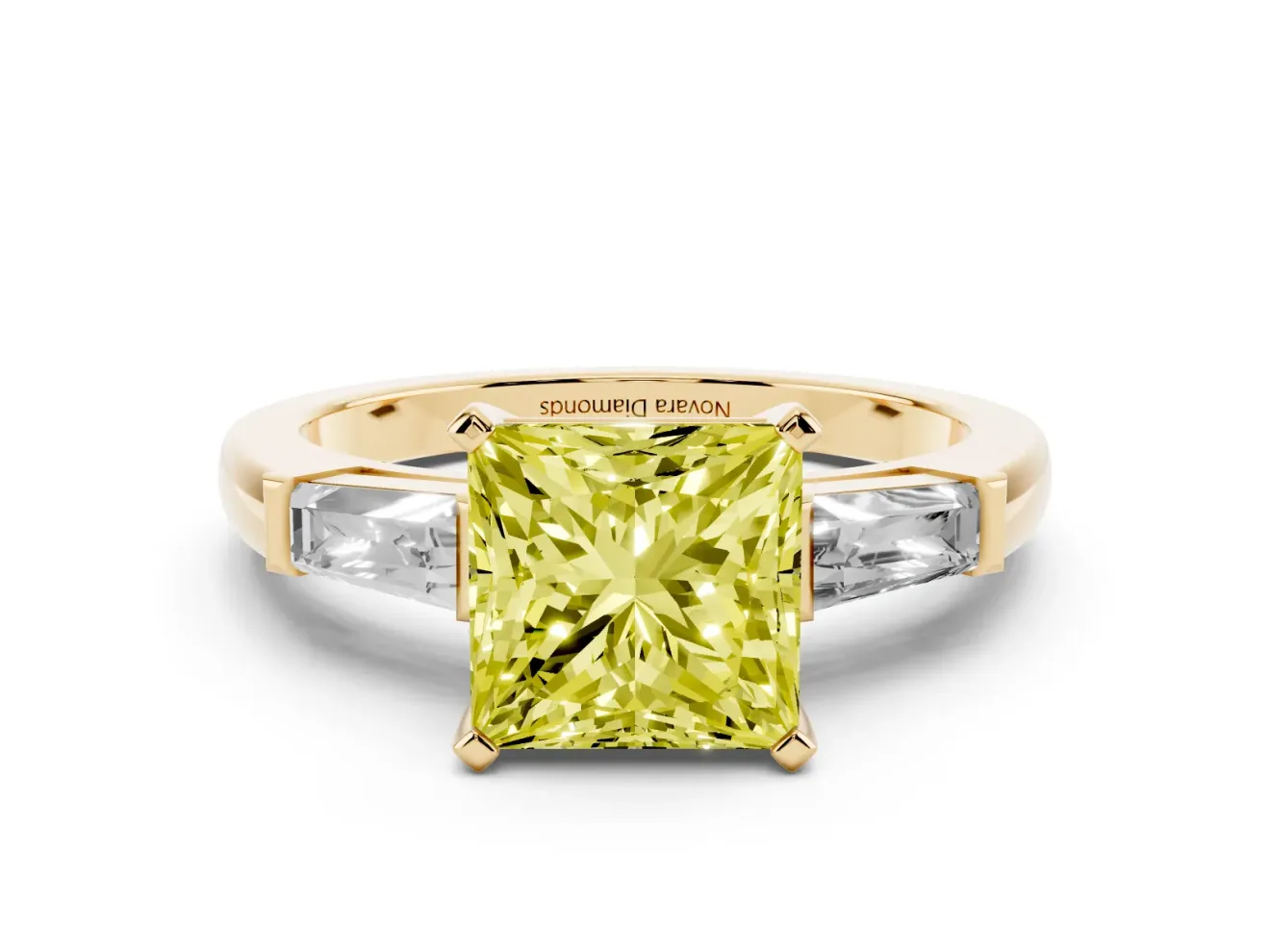 Princess Cut Baguette Engagement Ring Setting for a Fancy Yellow Lab-Grown Diamond | Yellow Gold
