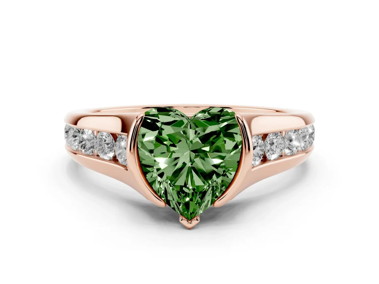 Heart-Shaped Half Bezel Engagement Ring Setting for a Fancy Green Lab-Grown Diamond | Rose Gold