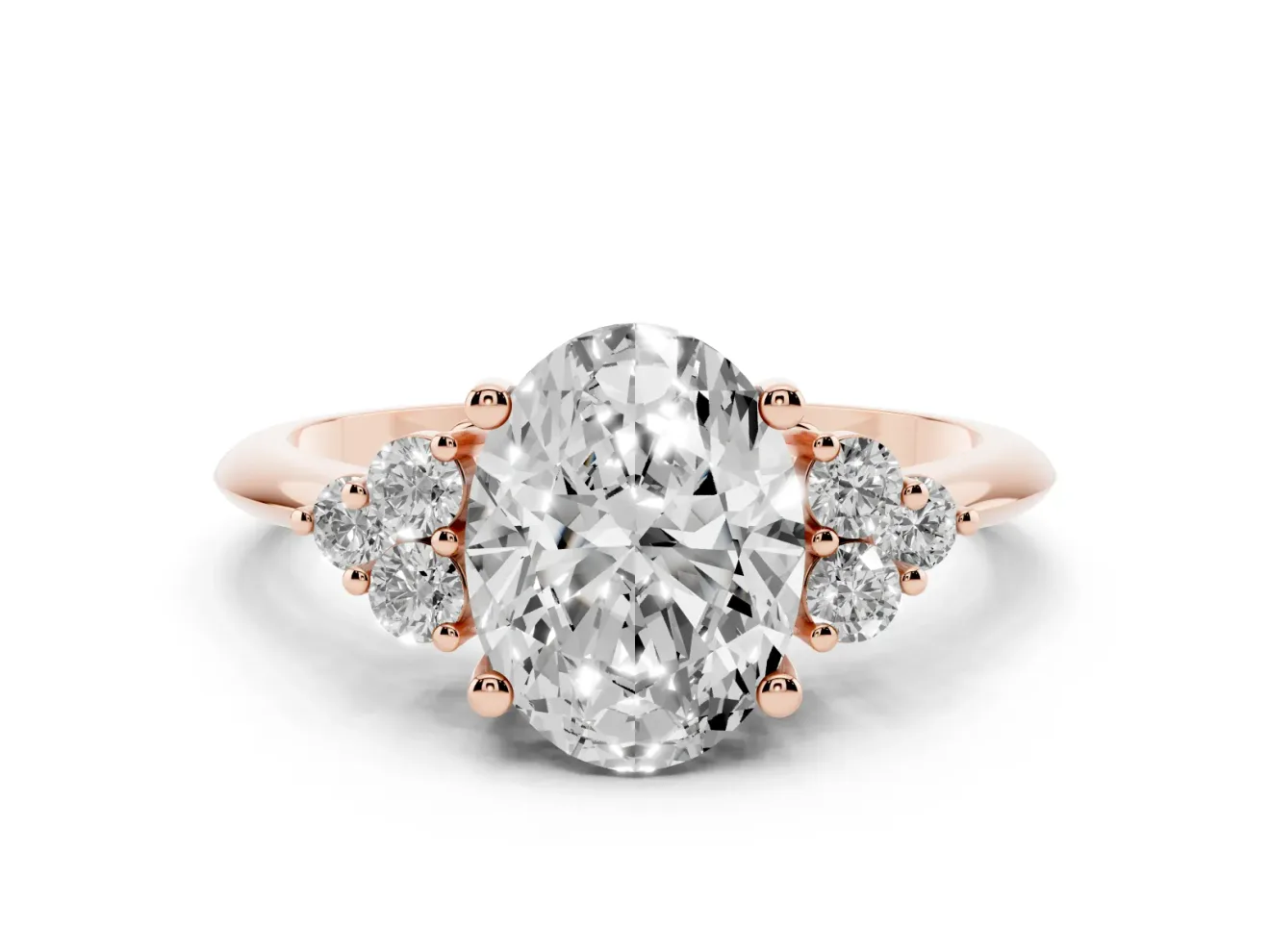 Oval Cluster Accent Engagement Ring Setting | Plain Band | Rose Gold