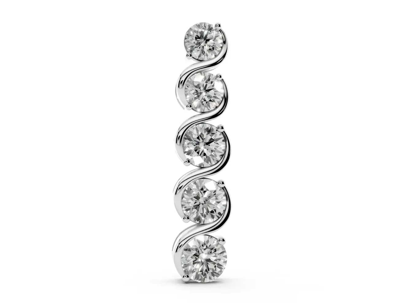 Round Lab-Grown Diamond Graduated Swirl Drop Pendant Necklace | S-Curve Ribbon | White Gold