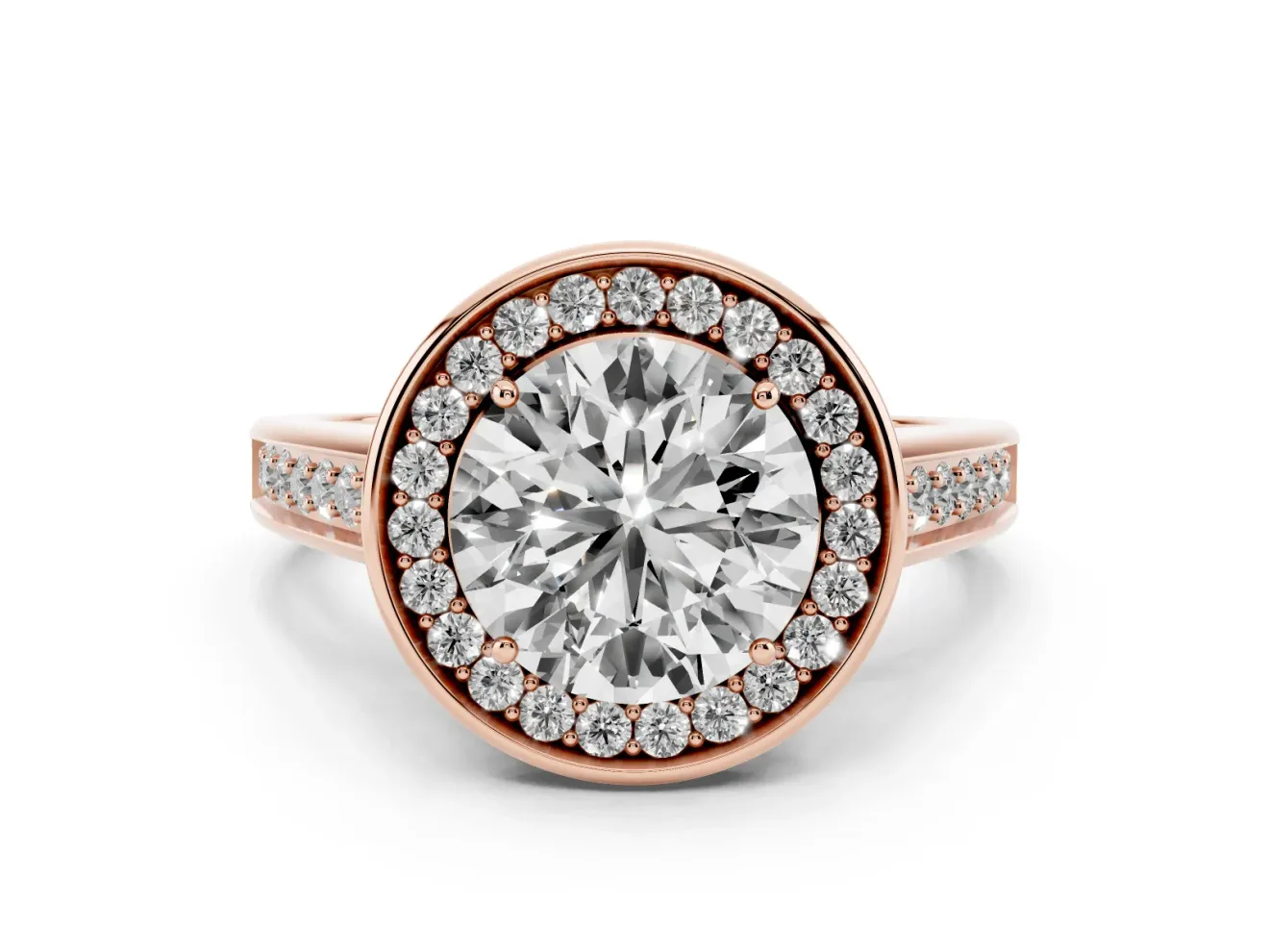 Round Halo Engagement Ring Setting | Polished Outer Rim | Rose Gold