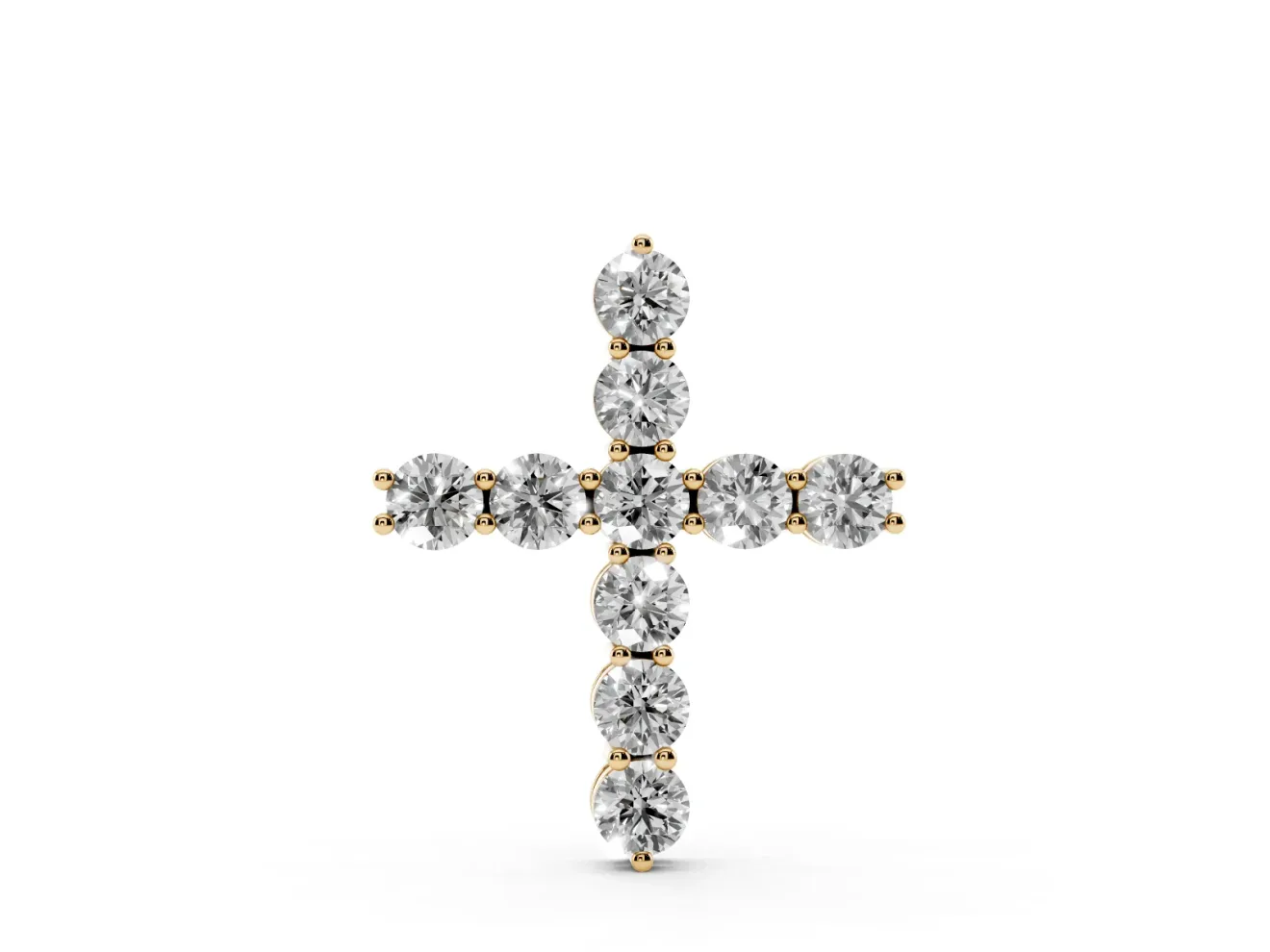 Round Lab-Grown Diamond Cross Pendant Necklace | All-Stone Cross | Yellow Gold