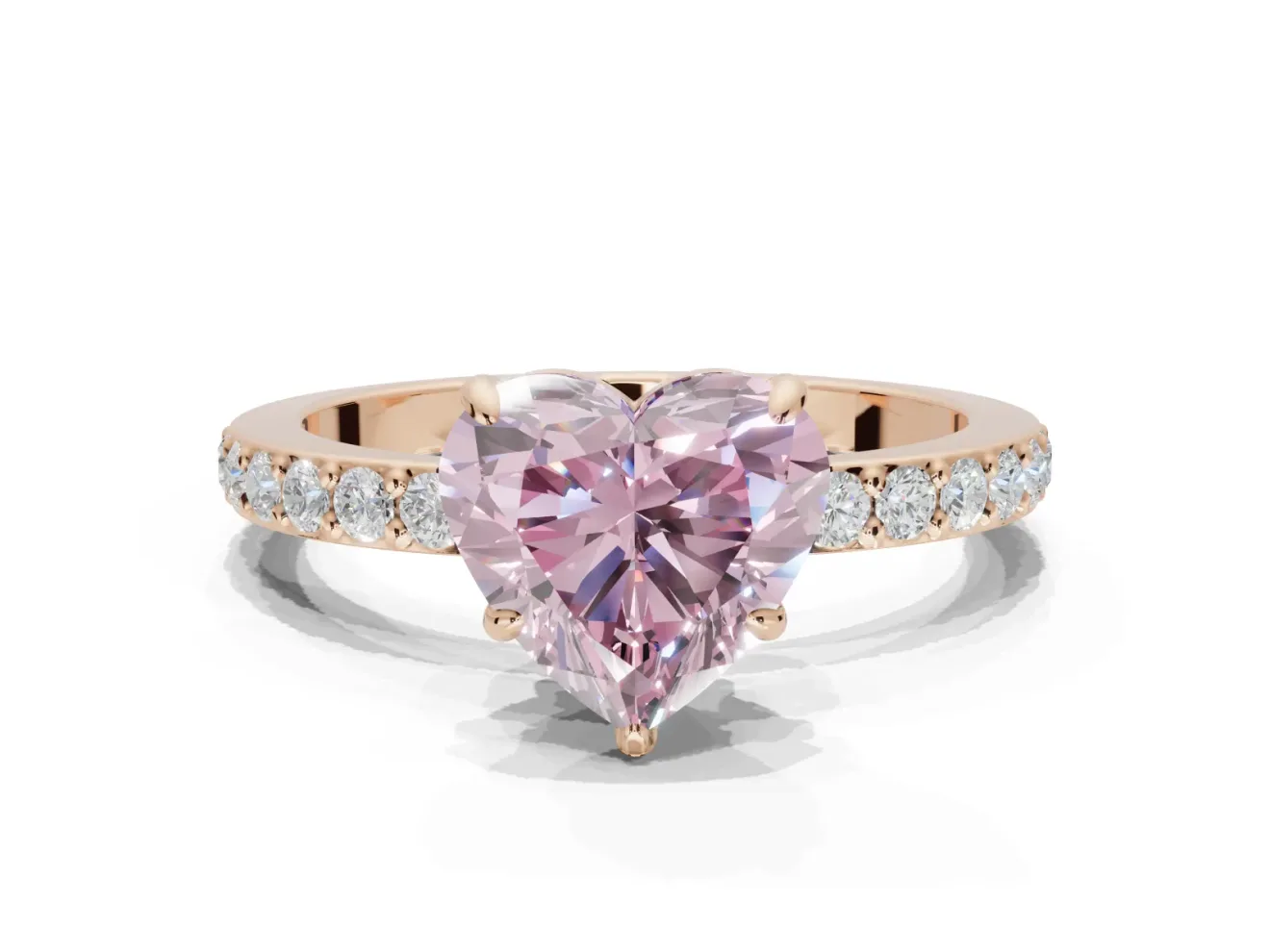 Heart-Shaped Hidden Halo Engagement Ring Setting for a Fancy Pink Lab-Grown Diamond | Pavé Band | Rose Gold