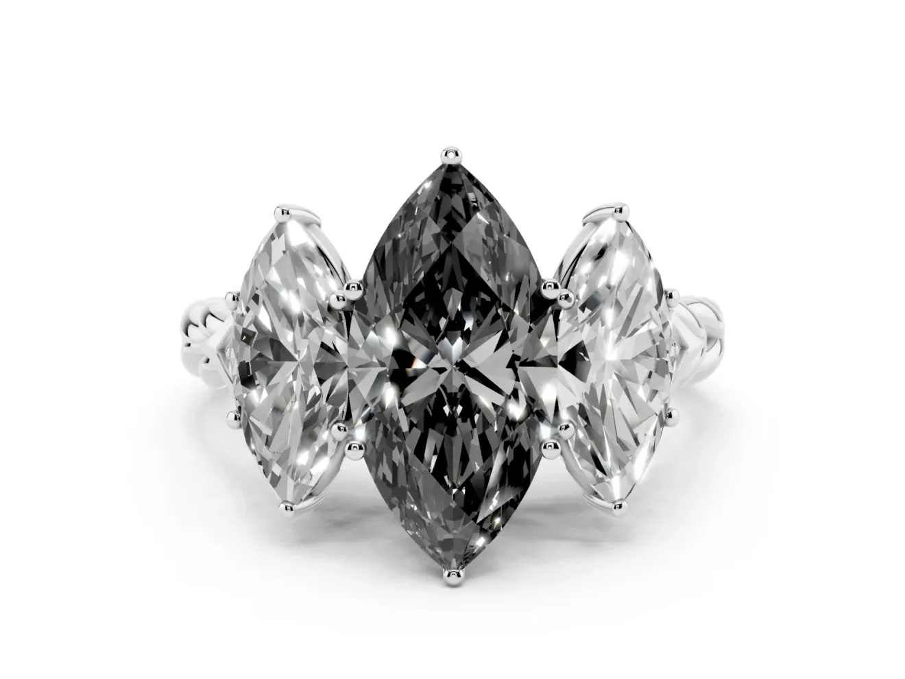 Marquise Three Stone Engagement Ring Setting for a Black Center | Braided Band | Platinum