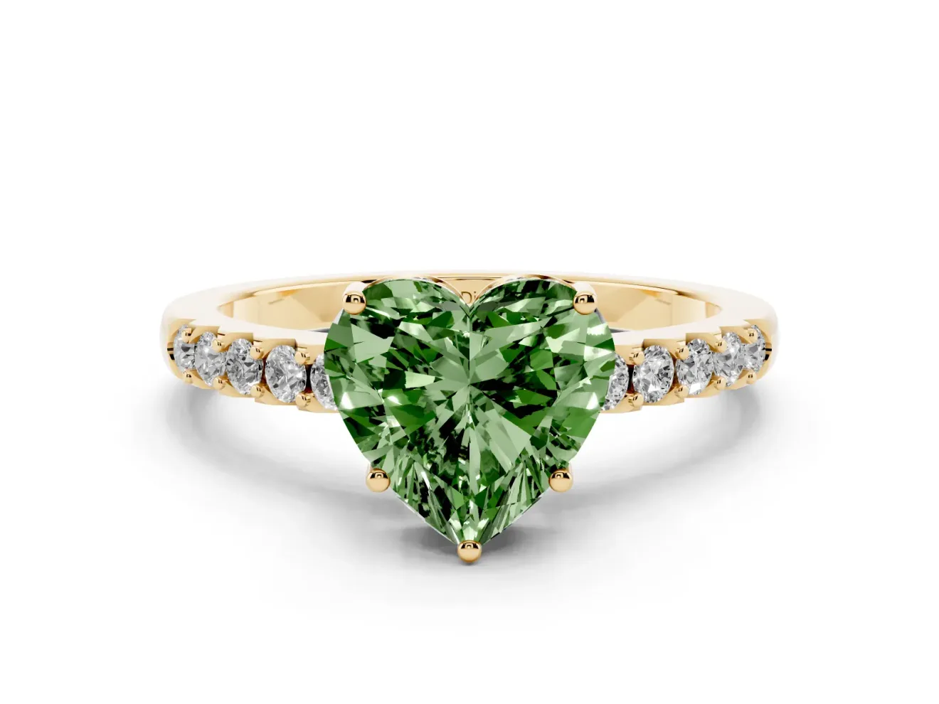 Heart-Shaped Engagement Ring Setting for a Fancy Green Lab-Grown Diamond | Yellow Gold - Design NV-24649