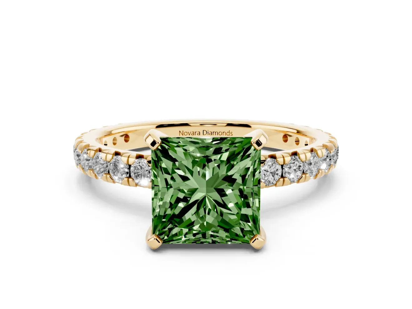 Princess Cut Engagement Ring Setting for a Fancy Green Lab-Grown Diamond | Yellow Gold - Design NV-24510