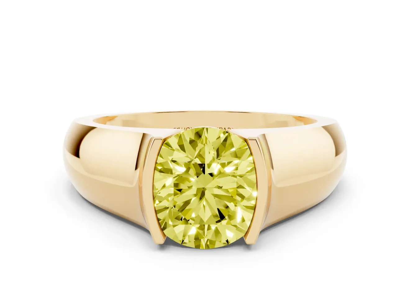 Round Half Bezel Solitaire Engagement Ring Setting for a Fancy Yellow Lab-Grown Diamond | Wide Band | Yellow Gold