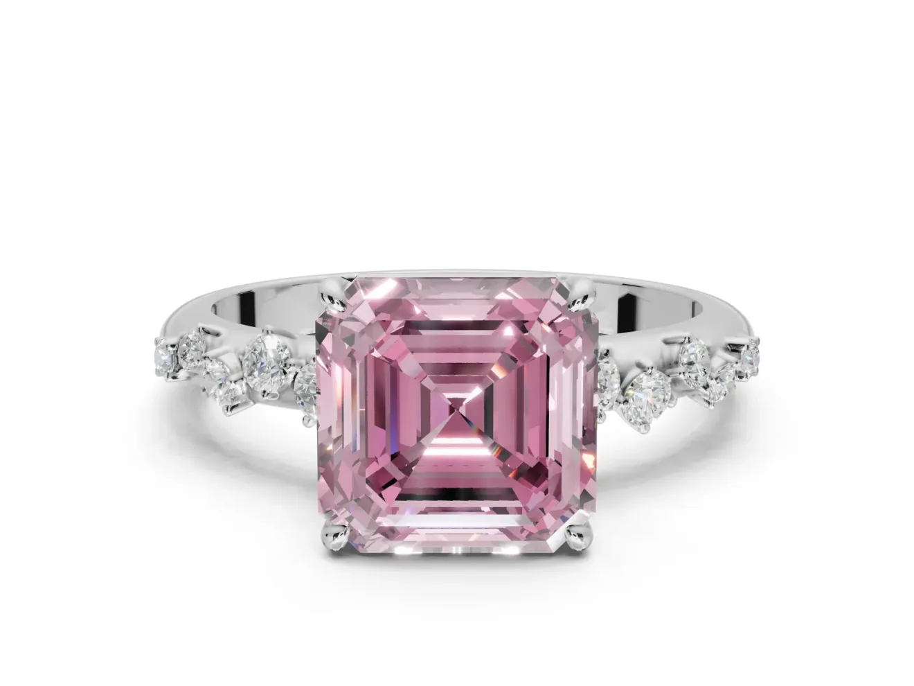Asscher Cut Graduated Solitaire Engagement Ring Setting for a Fancy Pink Lab-Grown Diamond | Platinum