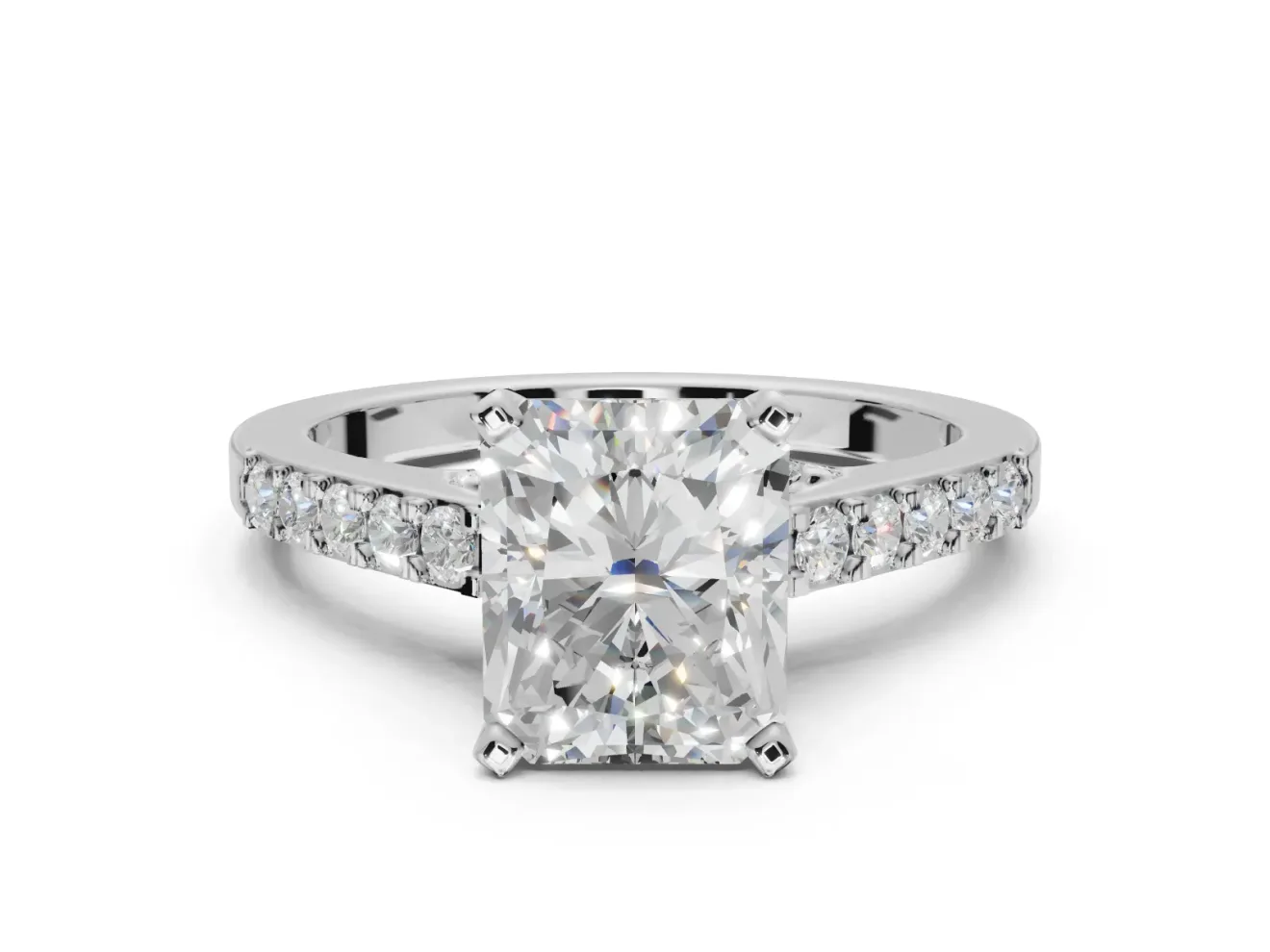 Radiant Cut Pavé Solitaire Engagement Ring Setting | Crossover Gallery | White Gold
