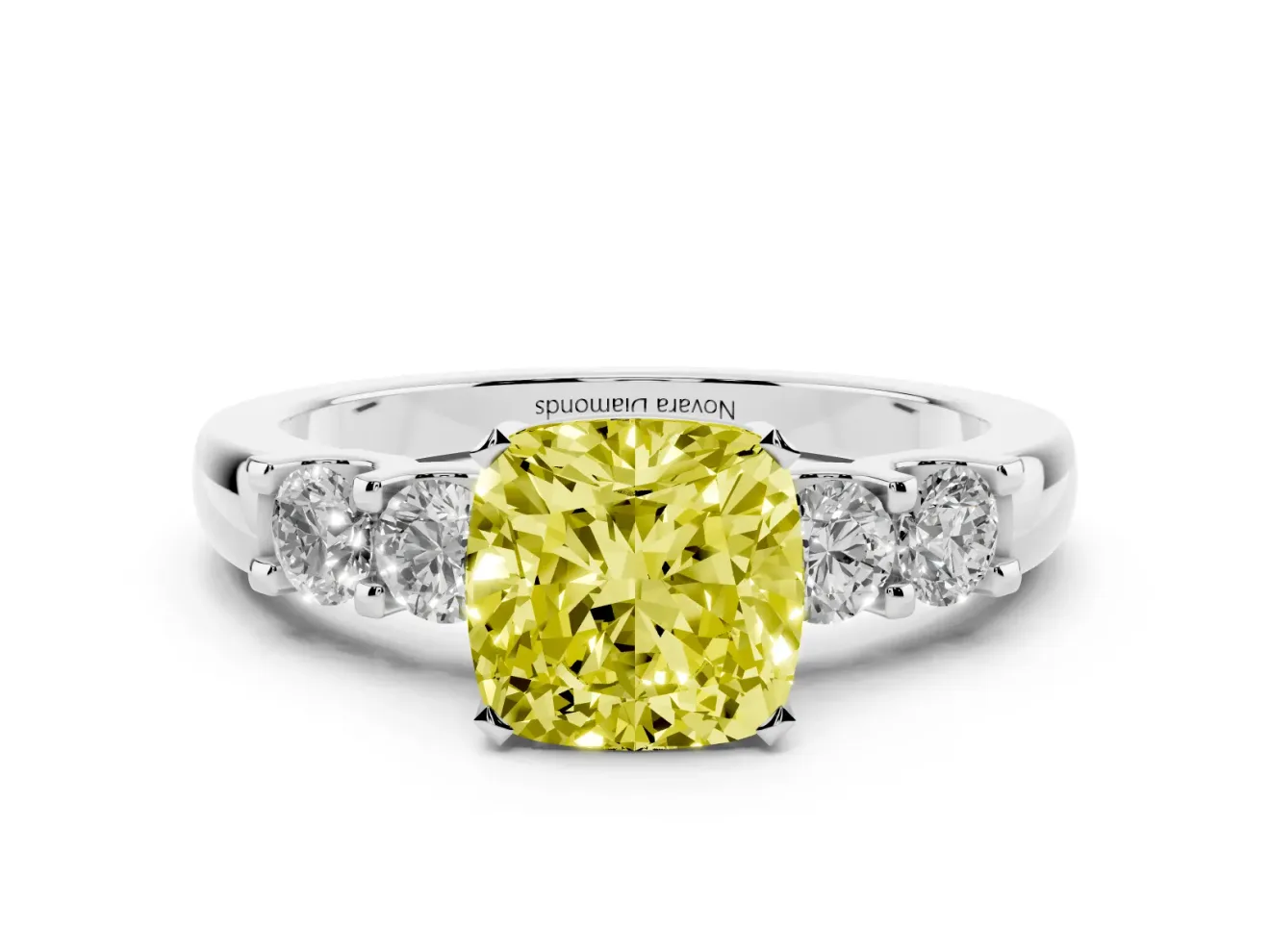 Cushion Cut Five Stone Engagement Ring Setting for a Fancy Yellow Lab-Grown Diamond | White Gold