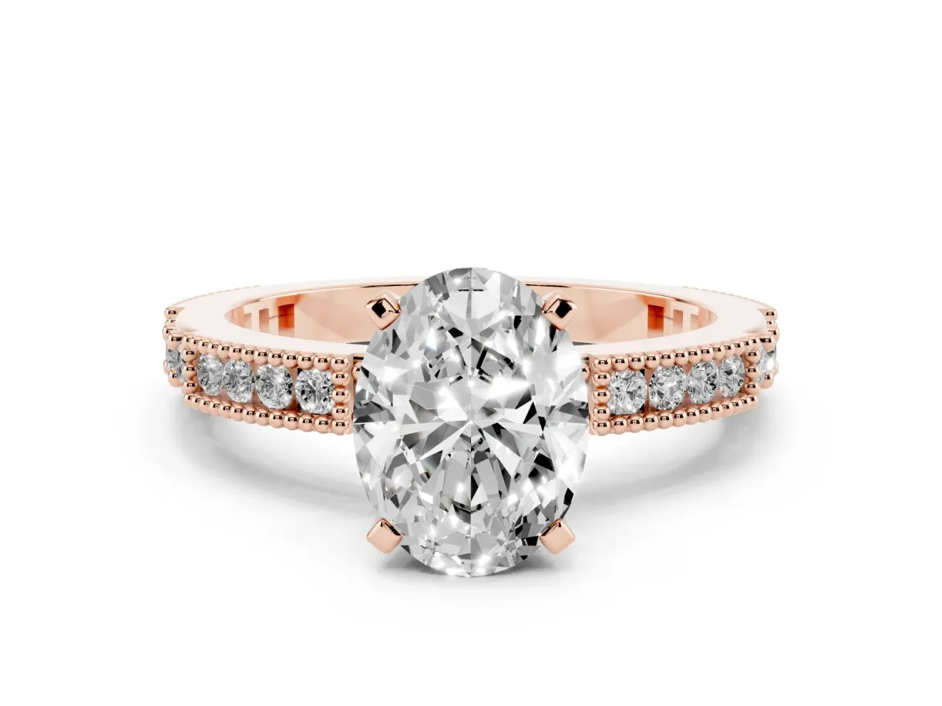 Oval Vintage Pavé Solitaire Engagement Ring Setting | Milgrain Edges | Rose Gold