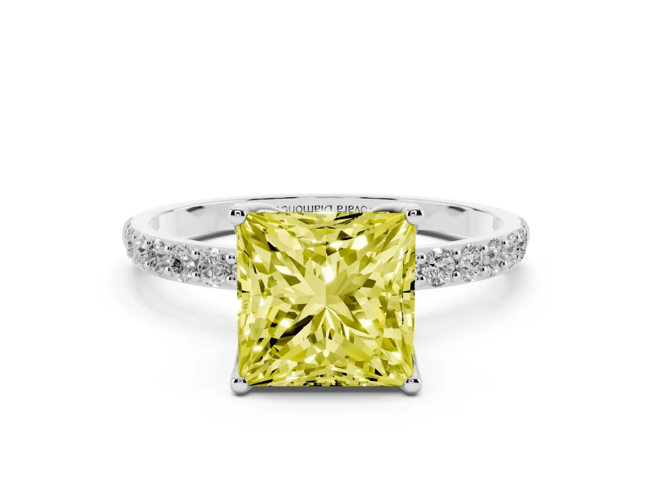 Princess Cut Pave Solitaire Engagement Ring Setting for a Fancy Yellow Lab-Grown Diamond | Slim Band | Platinum