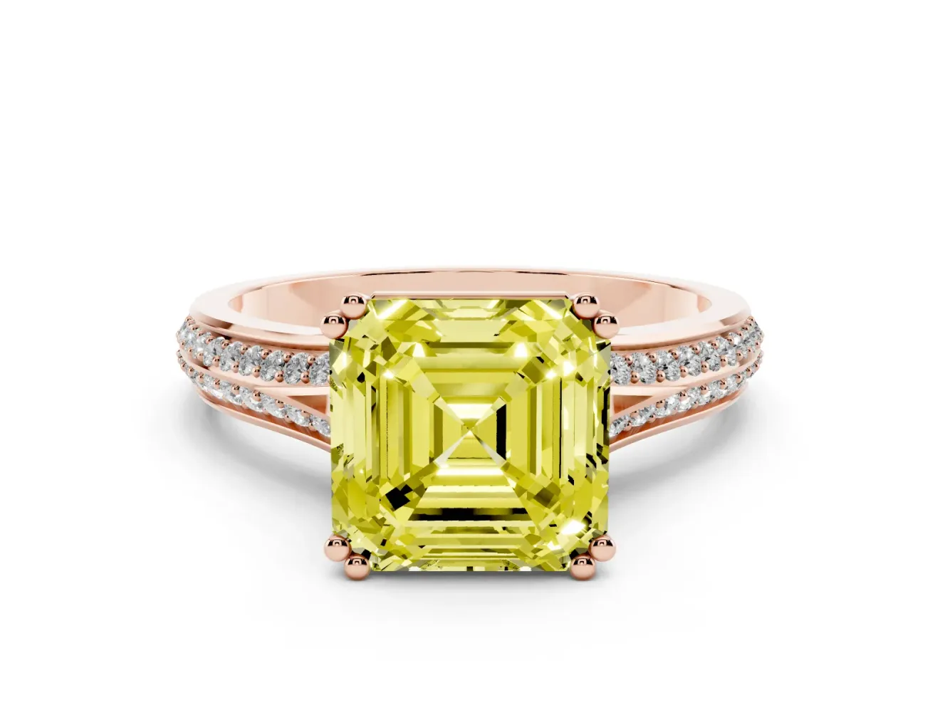 Asscher Cut Split Shank Engagement Ring Setting for a Fancy Yellow Lab-Grown Diamond | Pave Band | Rose Gold