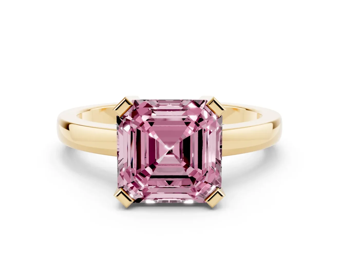Asscher Cut Solitaire Engagement Ring Setting for a Fancy Pink Lab-Grown Diamond | Flat Tab Prongs | Yellow Gold