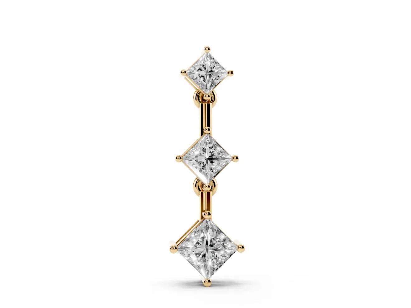 Princess Cut Lab-Grown Diamond Graduated Three-Stone Drop Pendant | Set on Point | Yellow Gold