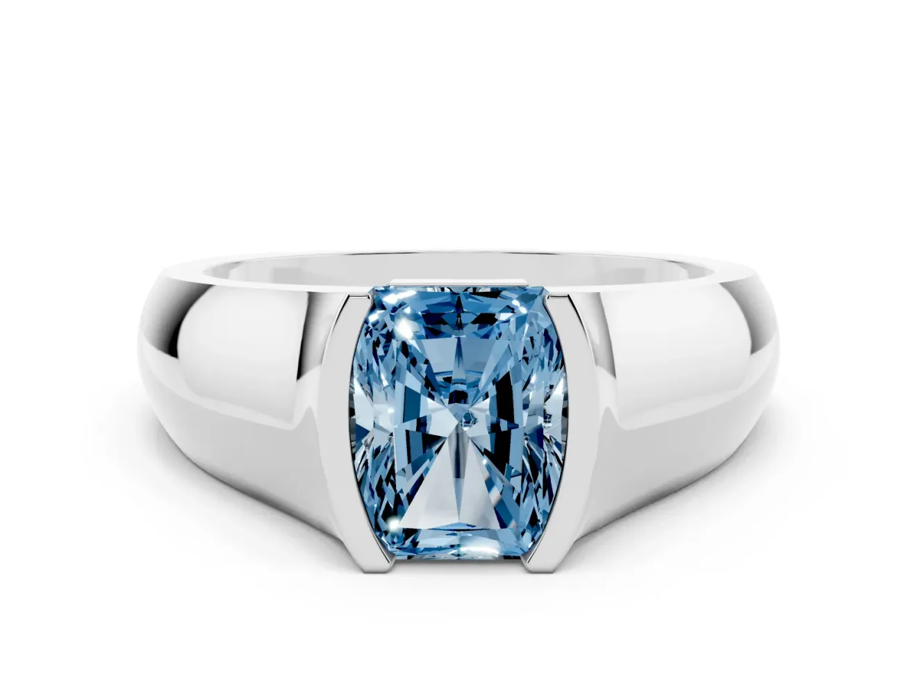 Radiant Cut Half Bezel Engagement Ring Setting for a Fancy Blue Lab-Grown Diamond | Wide Band | Sterling Silver