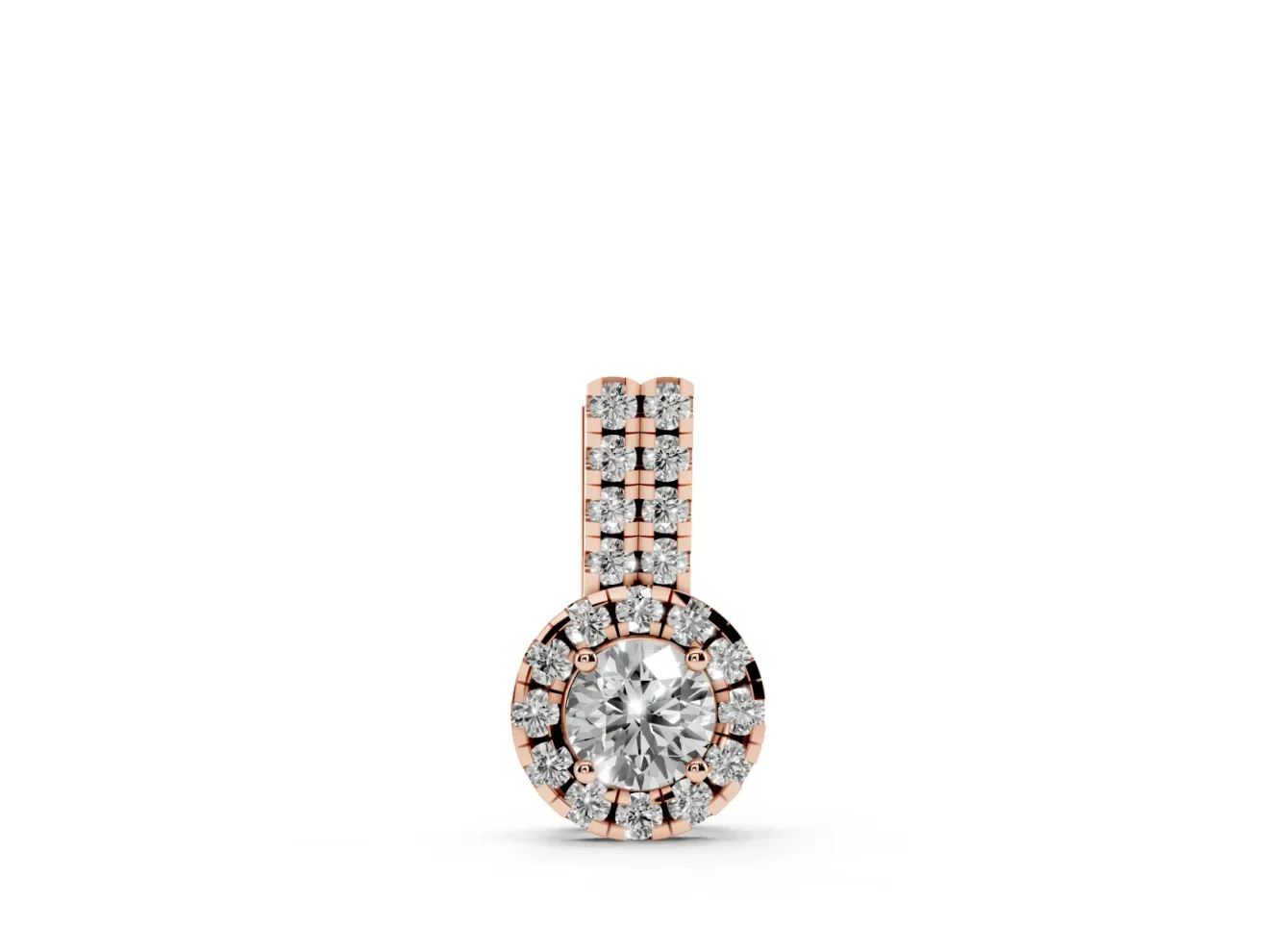 Round Lab-Grown Diamond Halo Pendant Necklace | Elongated Bail | Rose Gold