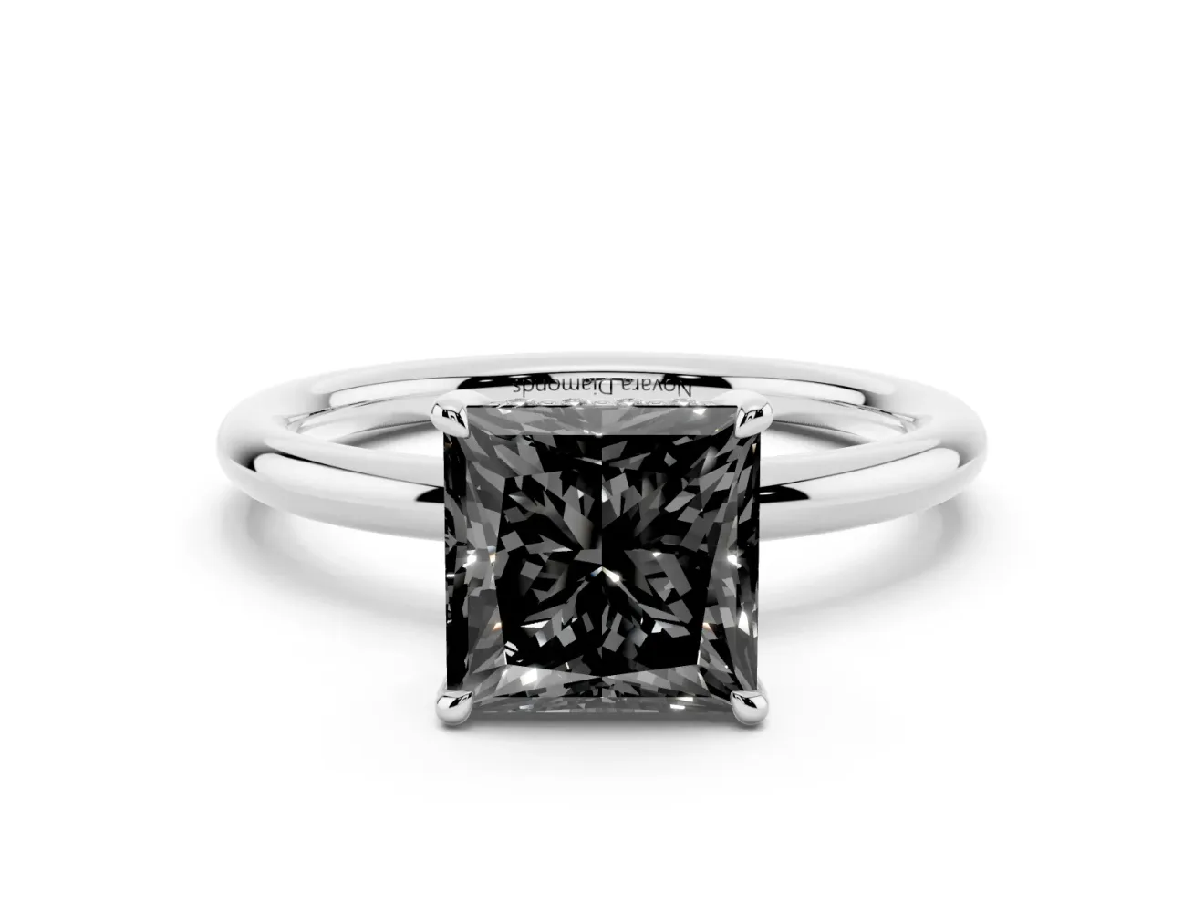 Fancy Black Princess Cut Diamond Solitaire Ring Set in Silver with Thin Band and Prong Setting